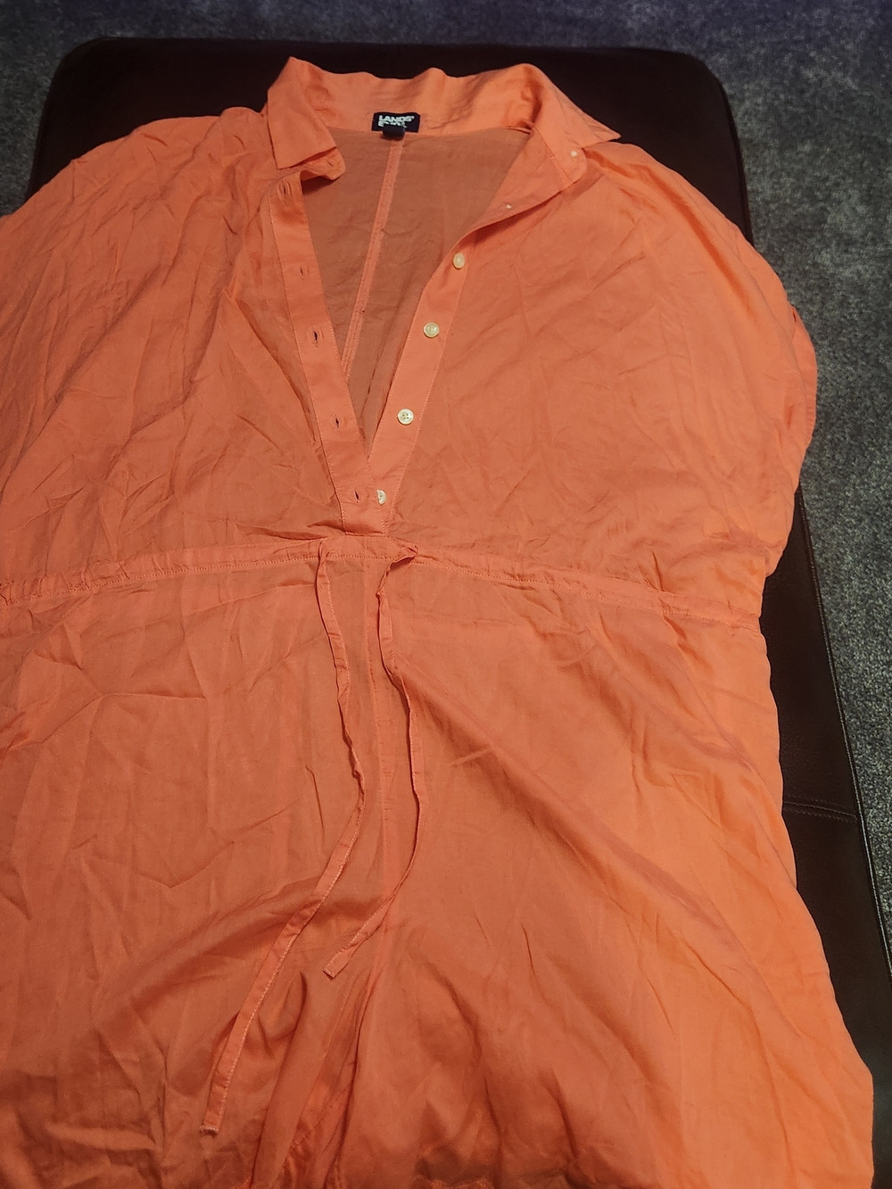 Lands' End Coral Orange Sheer Button Front Swim Cover-Up Dress - Size Large
